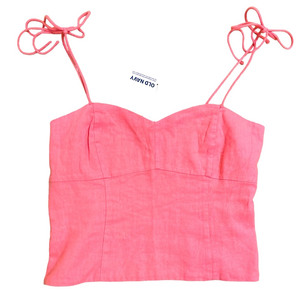 Old Navy Coral Tie-Shoulder Sweetheart Linen-Blend Tank